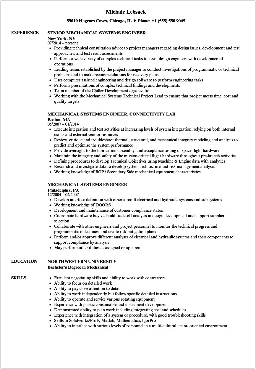 Sample Resume For Experienced Test Engineer