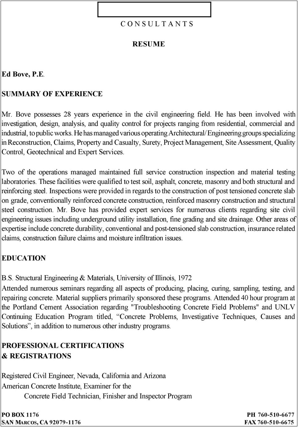 Sample Resume For Field Material Testing Civil Technician
