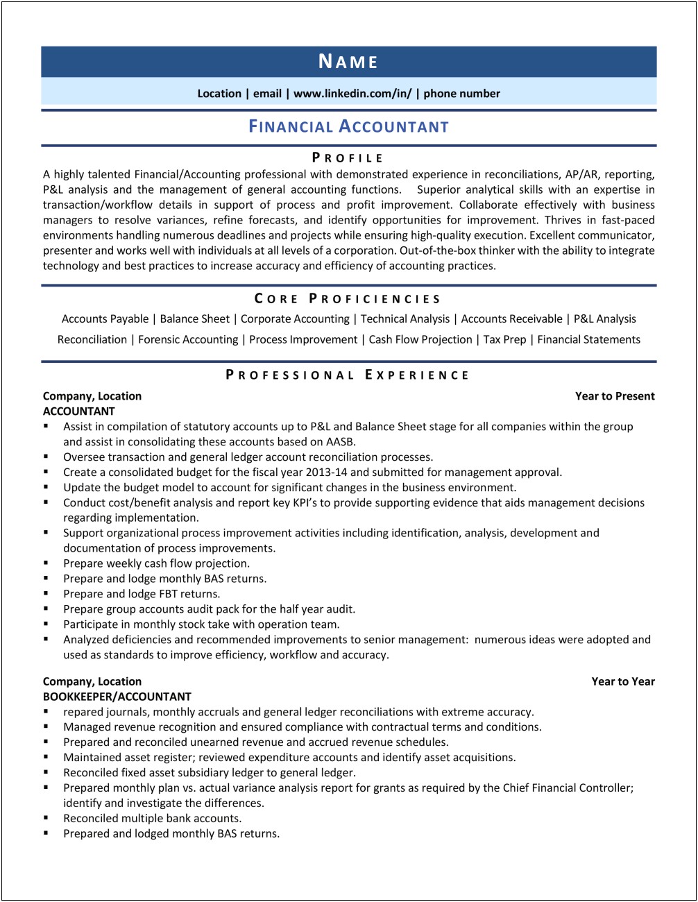 Sample Resume For Finance And Accounting Manager