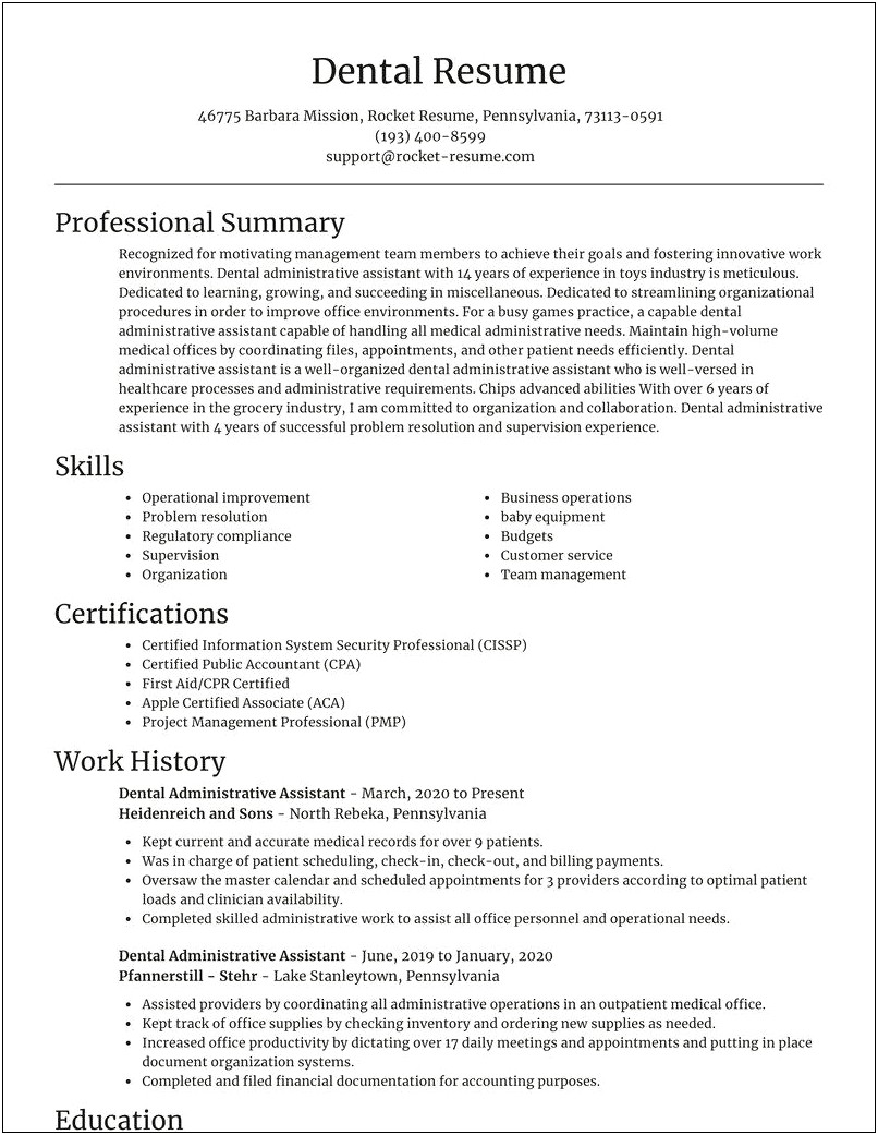 Sample Resume For Financial Assistant At Dental Office