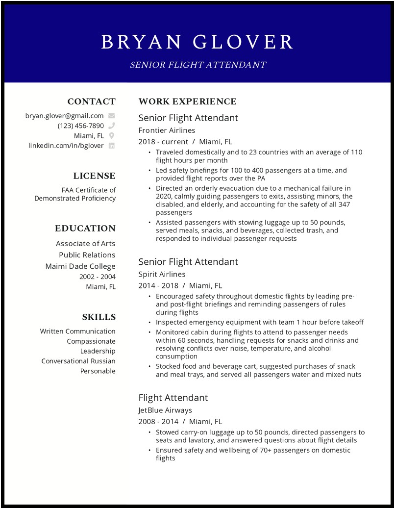 Sample Resume For Flight Attendant With Experience