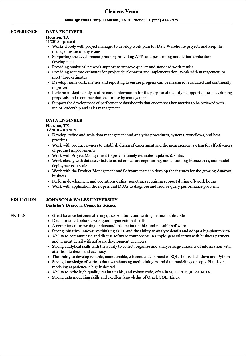Sample Resume For Freshers Engineers Computer Science