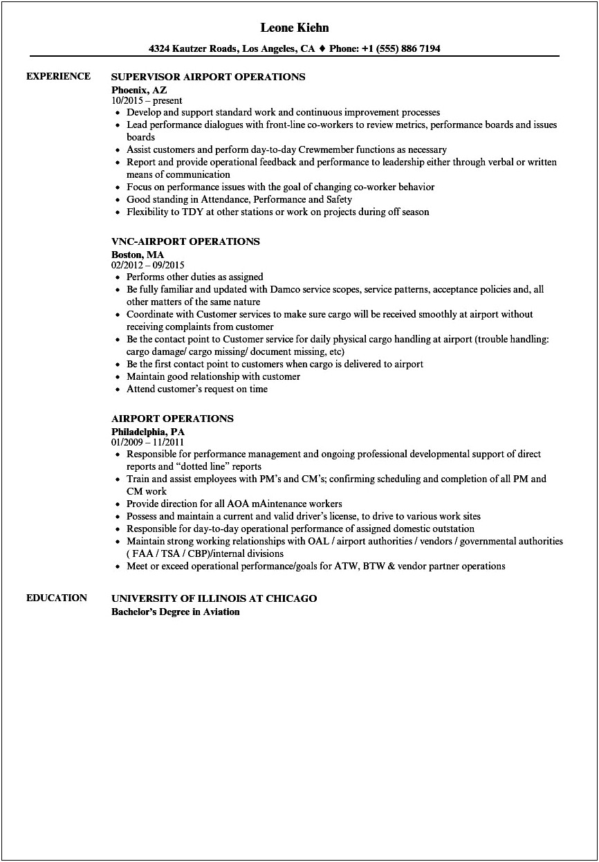 Sample Resume For Freshers In Aviation Industry