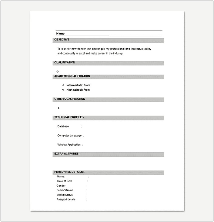 Sample Resume For Freshers Word Document