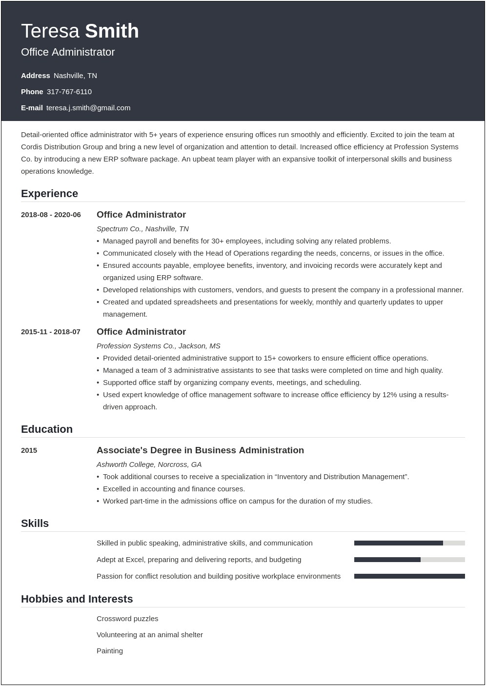 Sample Resume For Front Office Administrator