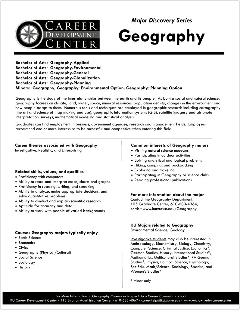 Sample Resume For Geography Major And Gis Minor