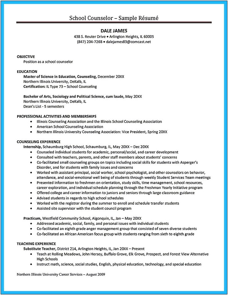 Sample Resume For Guidance Counselor Position