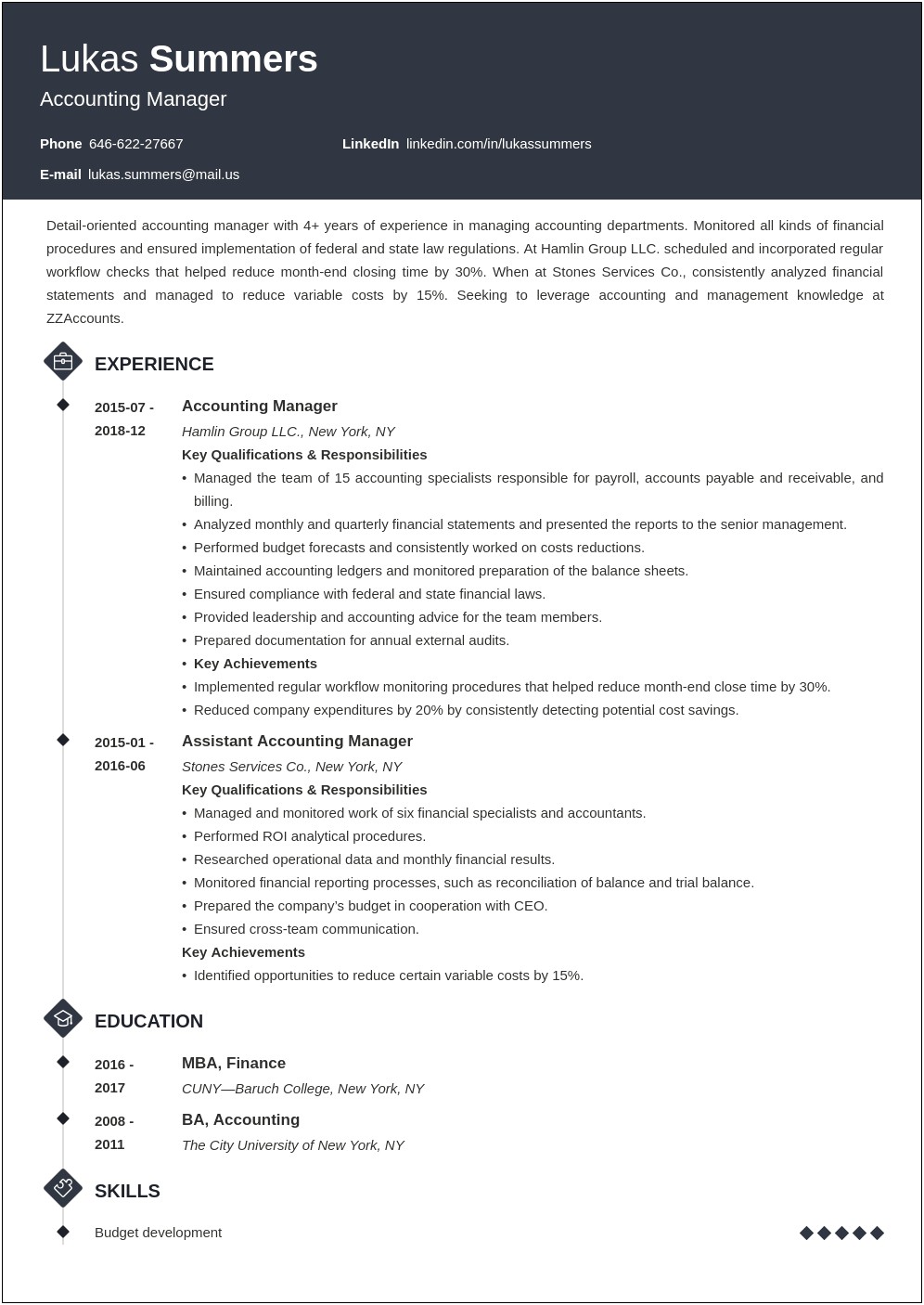 Sample Resume For Head Internal Audit