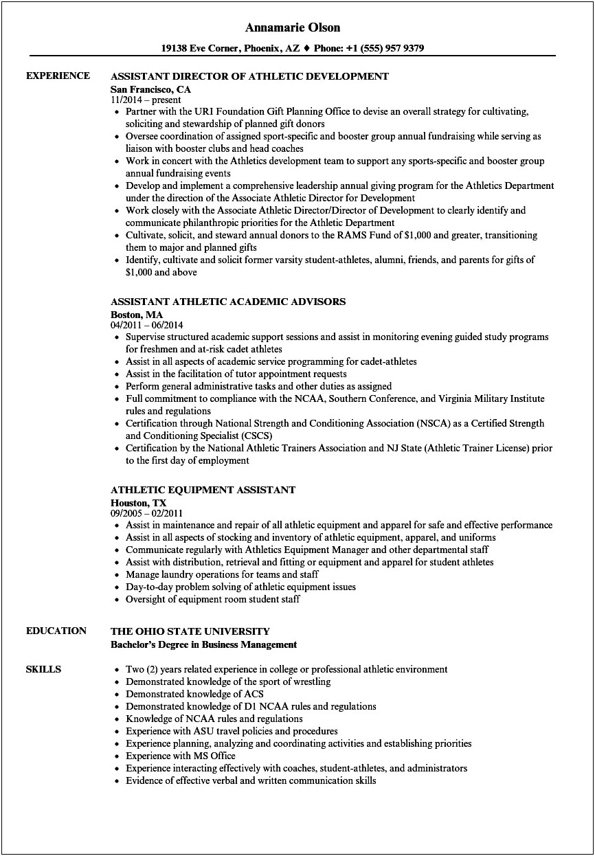 Sample Resume For High School Athlete