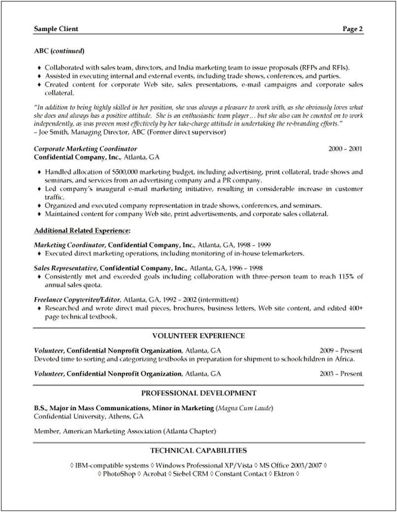 Sample Resume For Hotel Marketing Manager