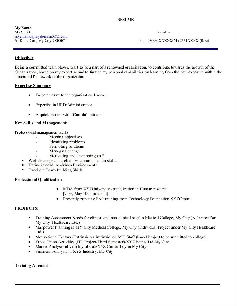 Sample Resume For Hr Executive Position