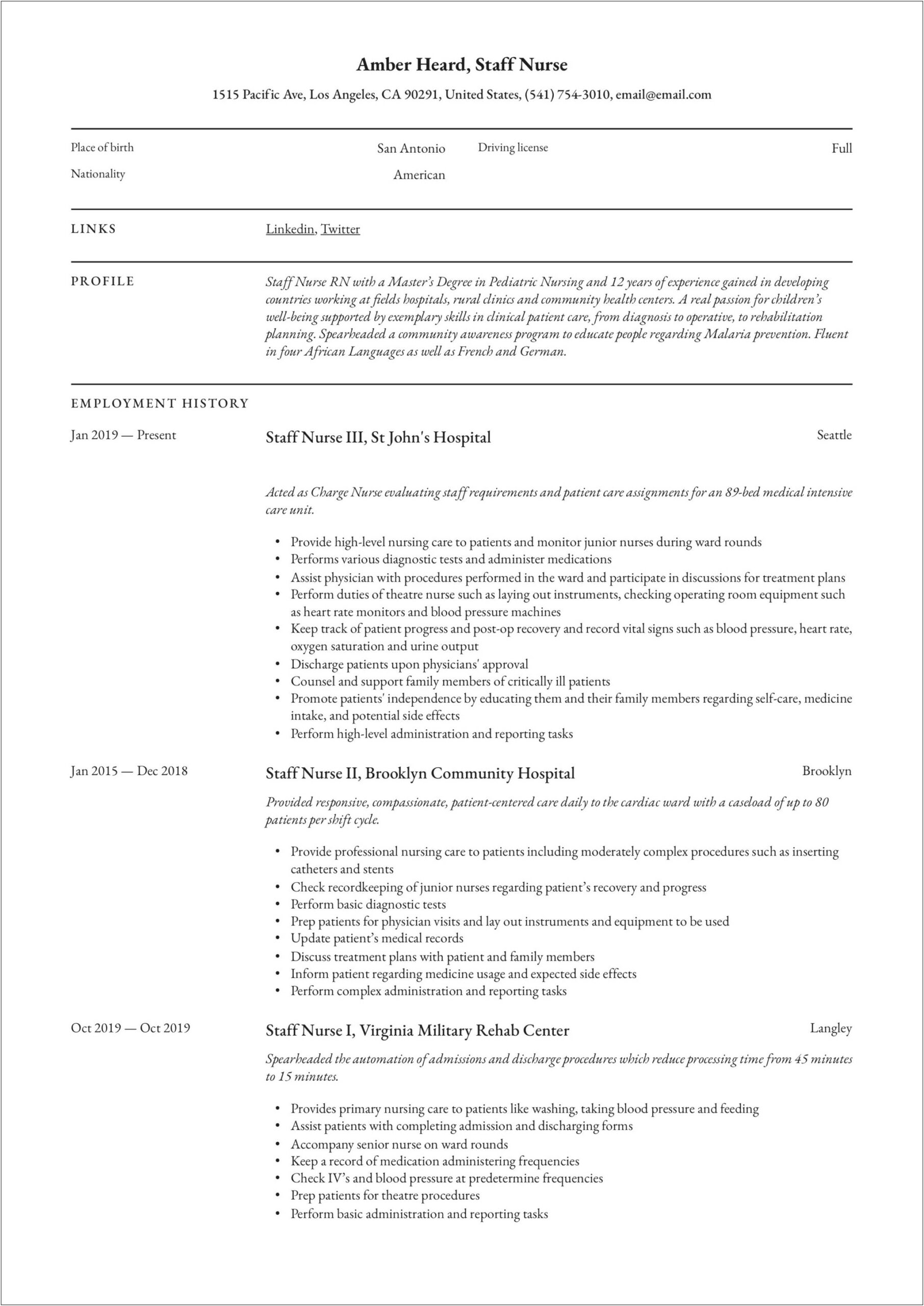 Sample Resume For Icu Registered Nurse