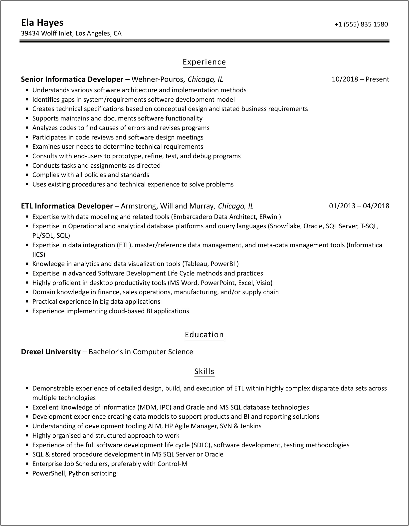 Sample Resume For Informatica Developer With Salesforce