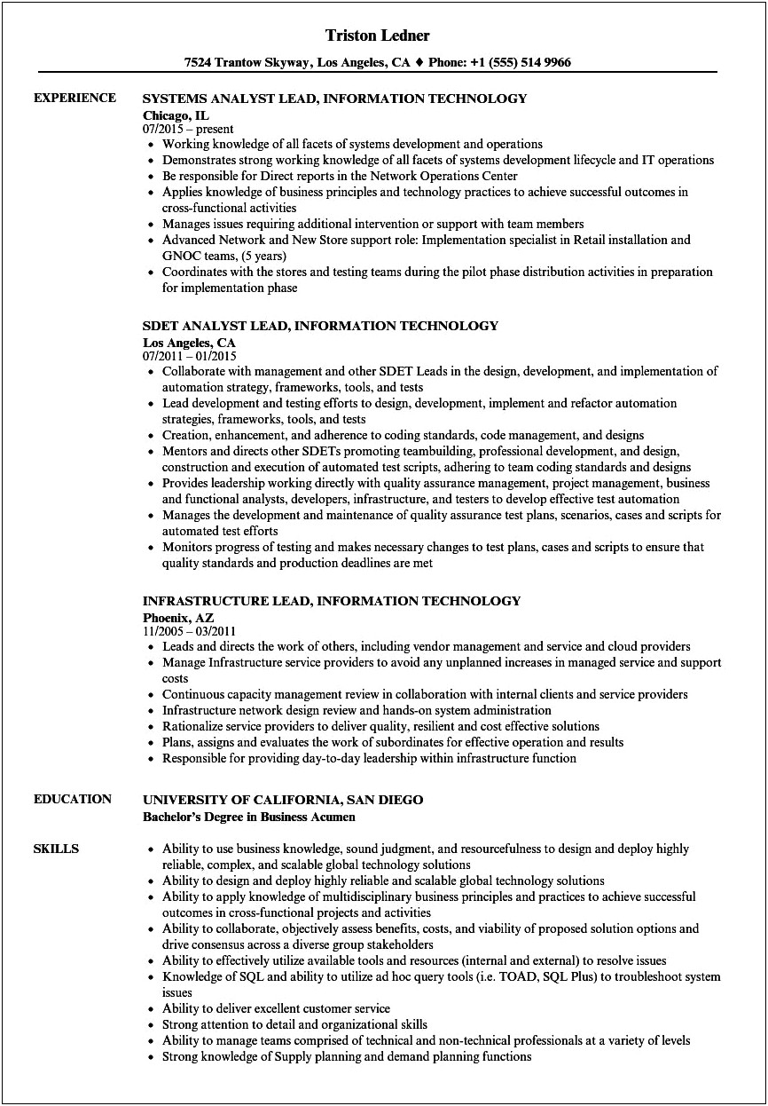 Sample Resume For Information Technology Specialist