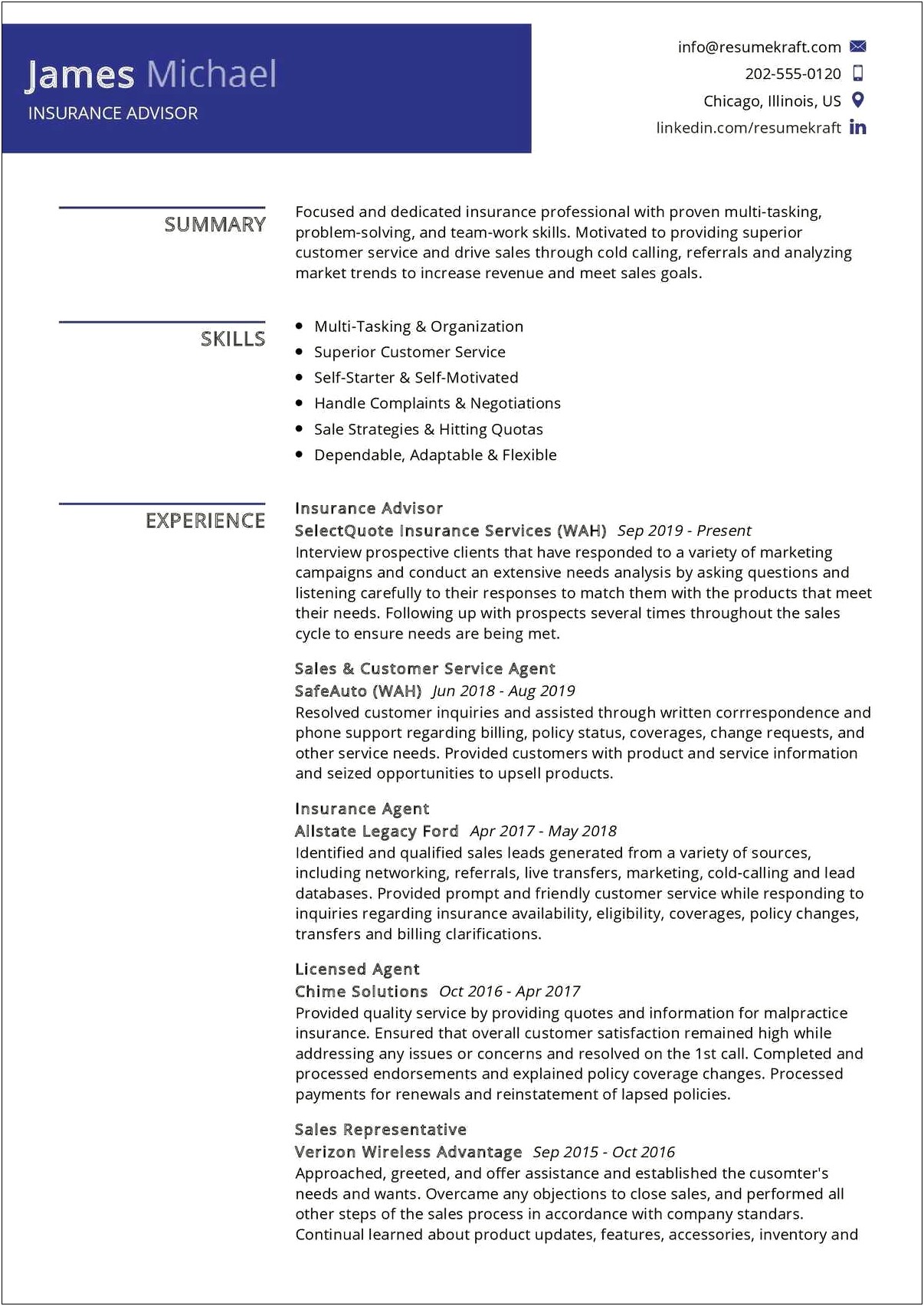 Sample Resume For Insurance Sales Manager