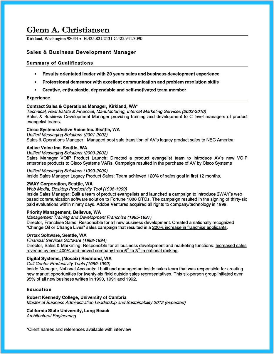 Sample Resume For International Business Development Manager