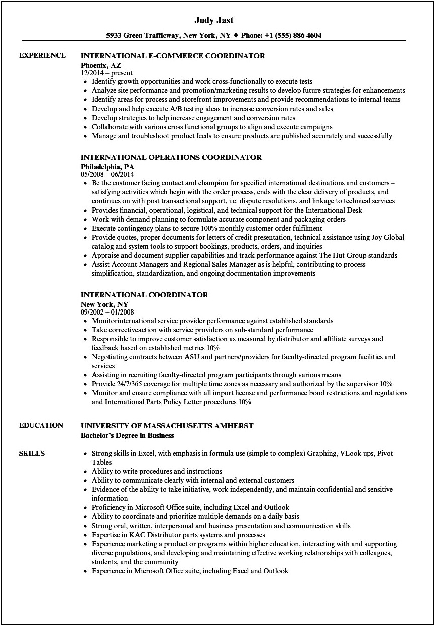 Sample Resume For International Student Advisor