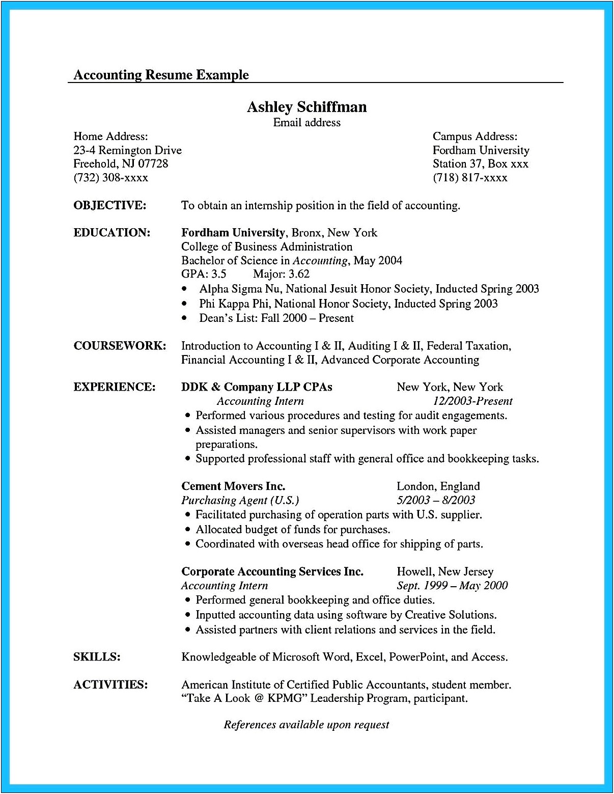 Sample Resume For Internship With No Experience