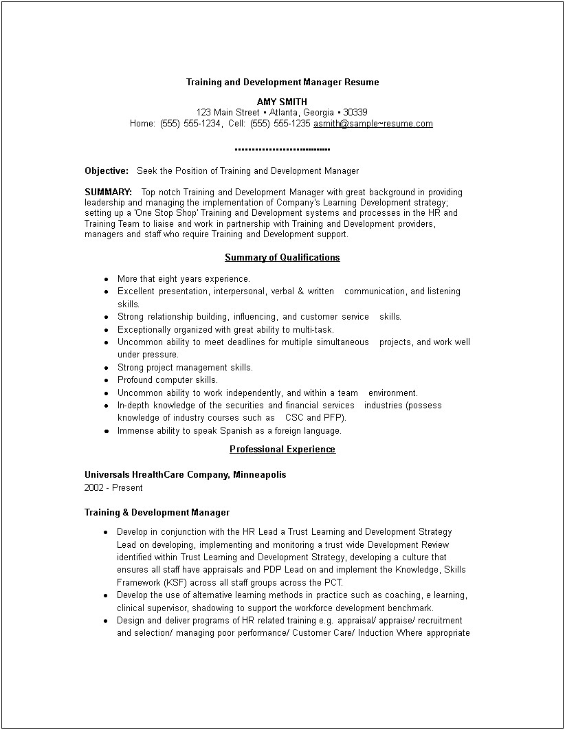 Sample Resume For It Manager Position