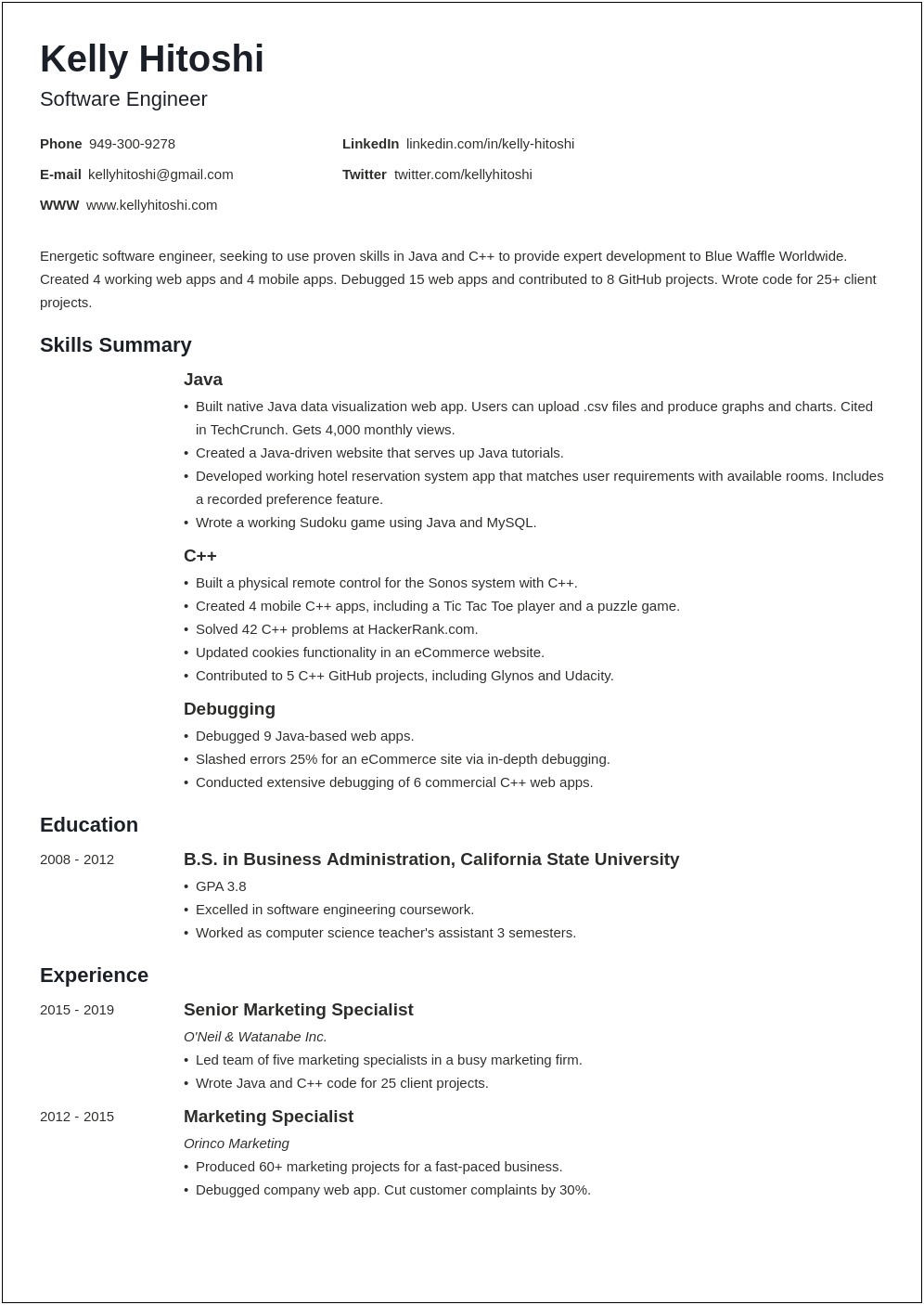 Sample Resume For Java Project Manager