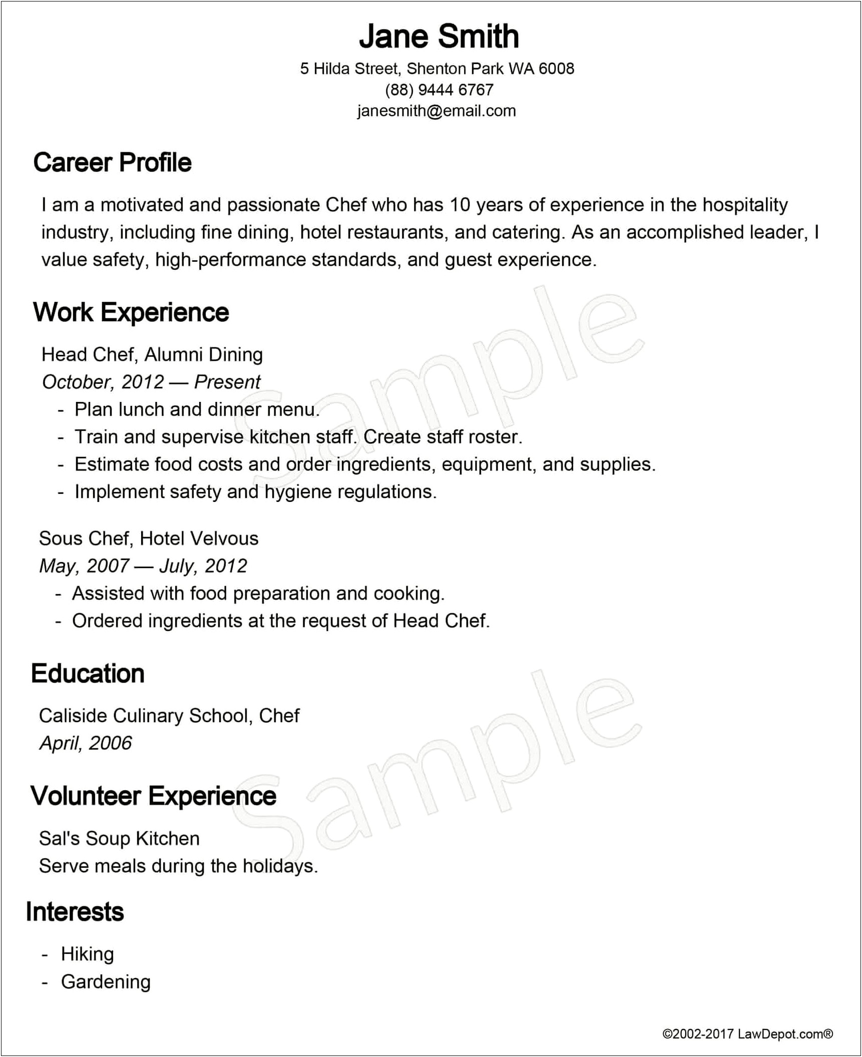 Sample Resume For Job Application In Australia