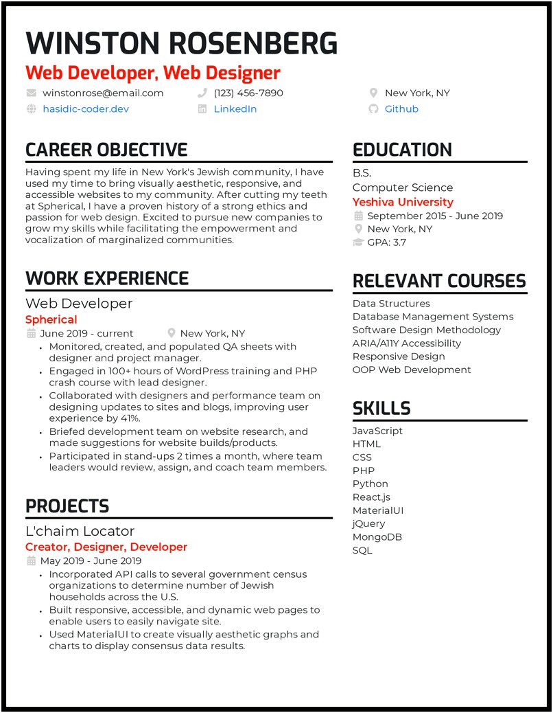 Sample Resume For Junior Php Developer