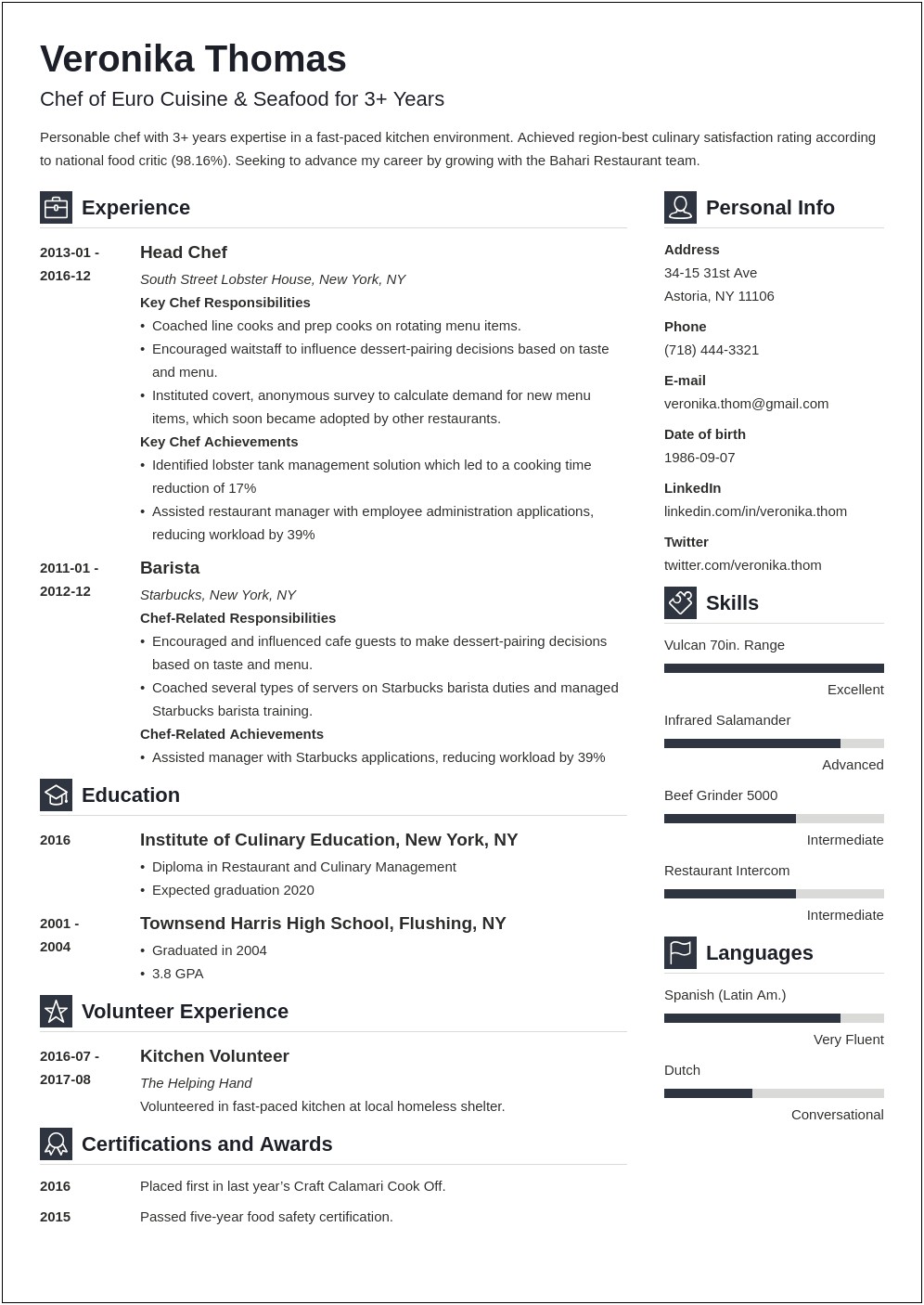 Sample Resume For Kitchen Staff Without Experience
