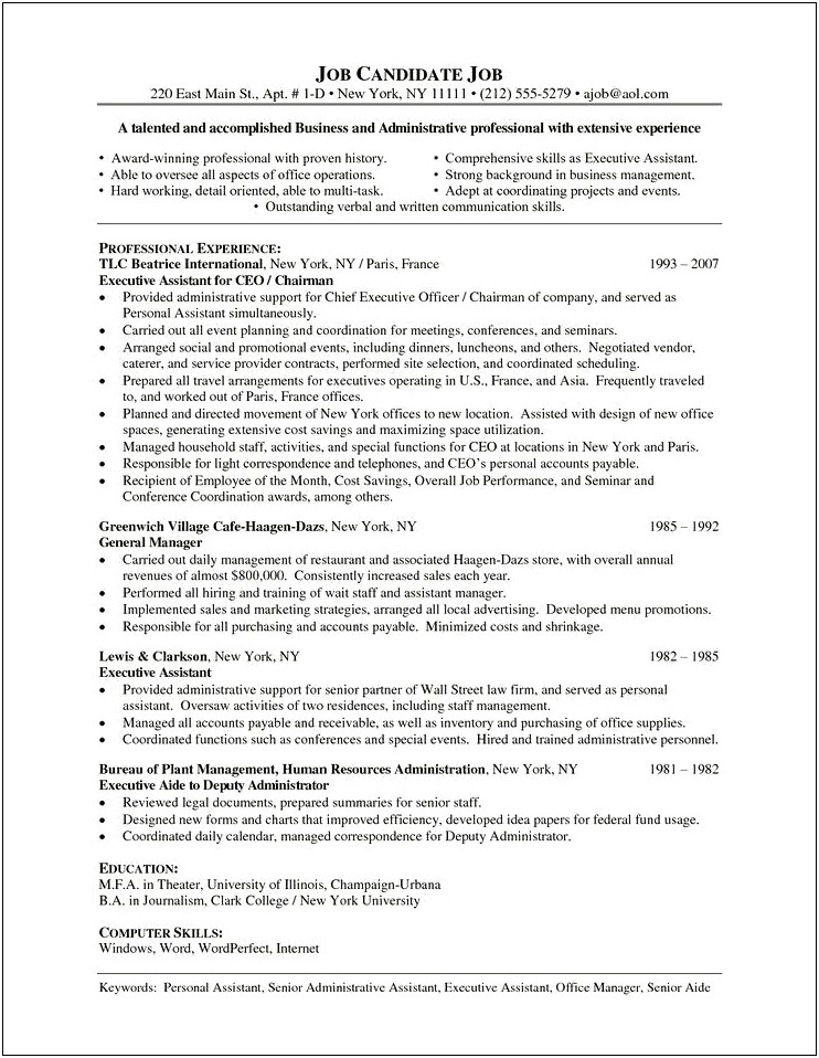 Sample Resume For Legal Administrative Assistant