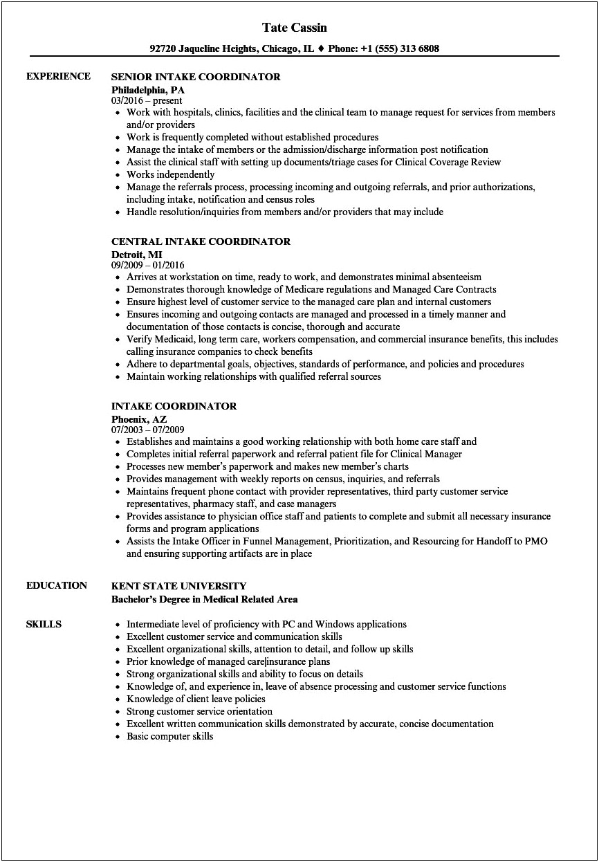 Sample Resume For Legal Intake Coordinator