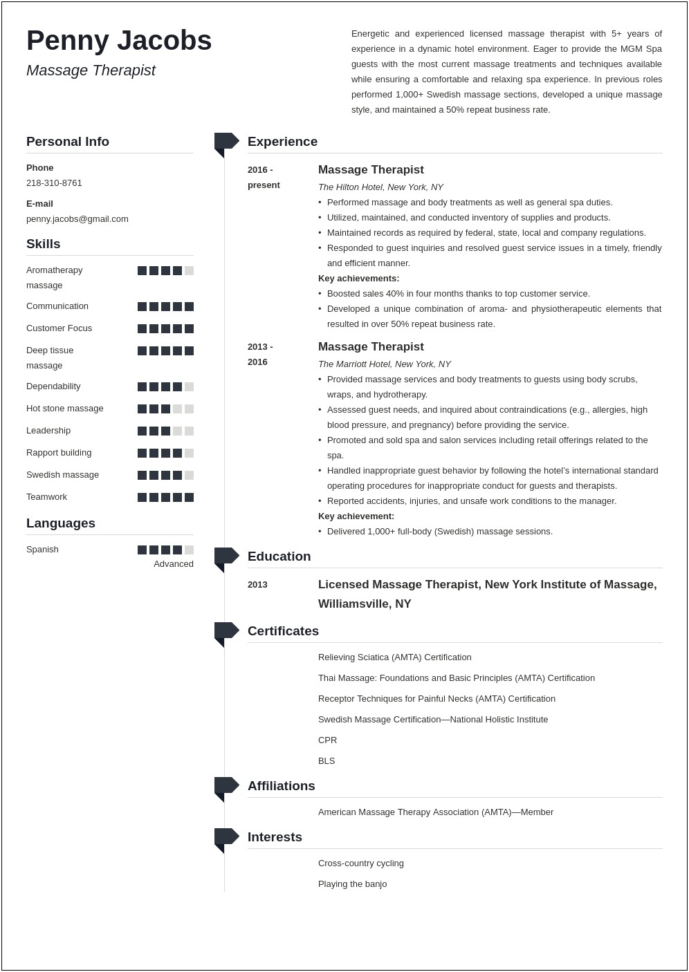 Sample Resume For Licensed Massage Therapist
