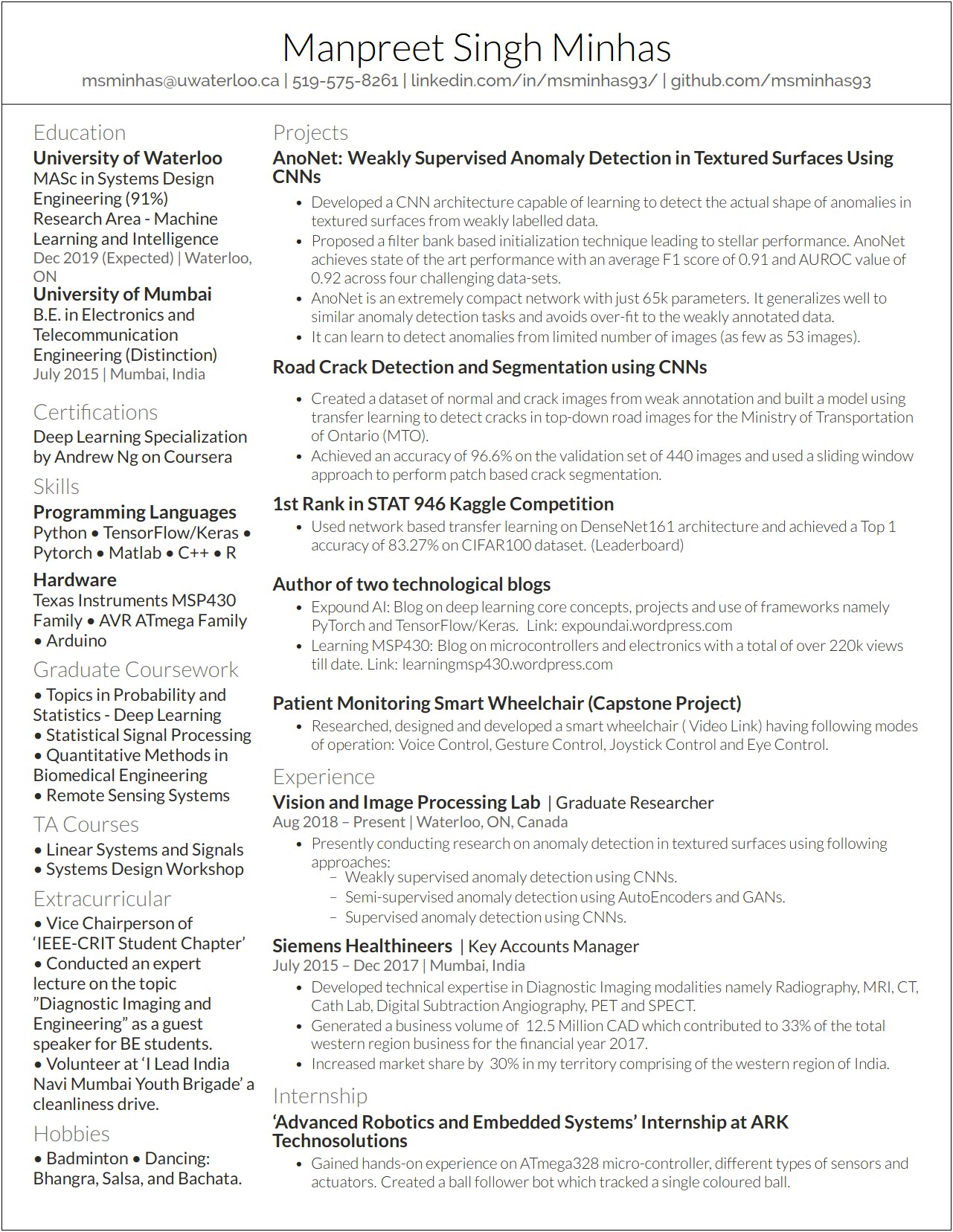 Sample Resume For M Tech Freshers Embedded Systems