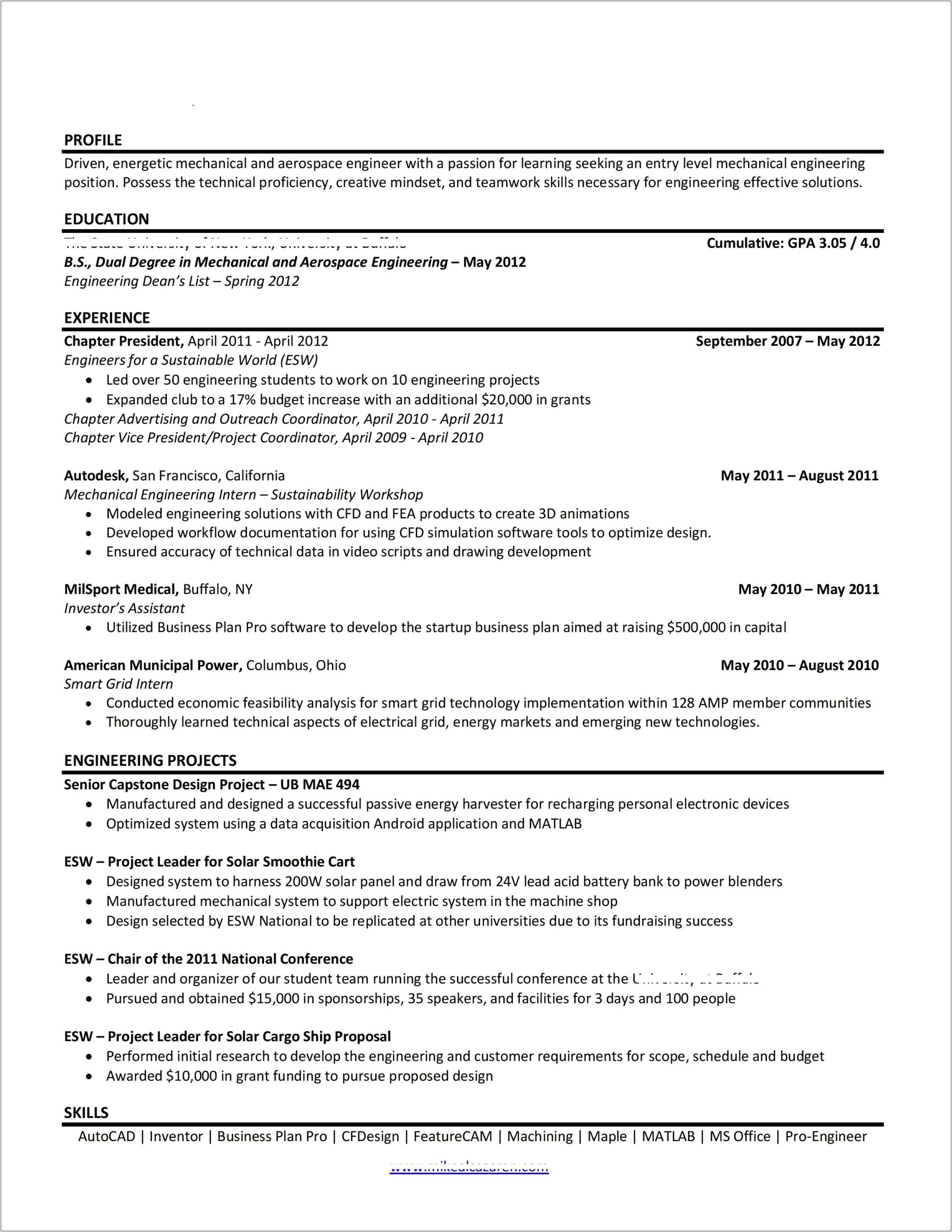 Sample Resume For Machine Shop Engineer