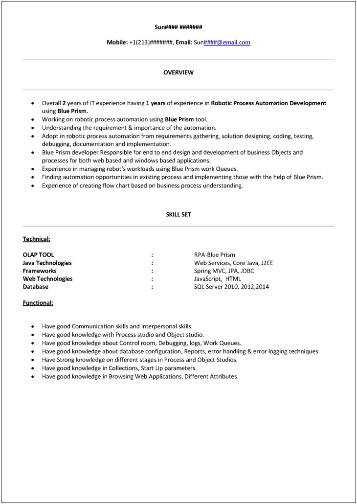 Sample Resume For Mainframe Production Support