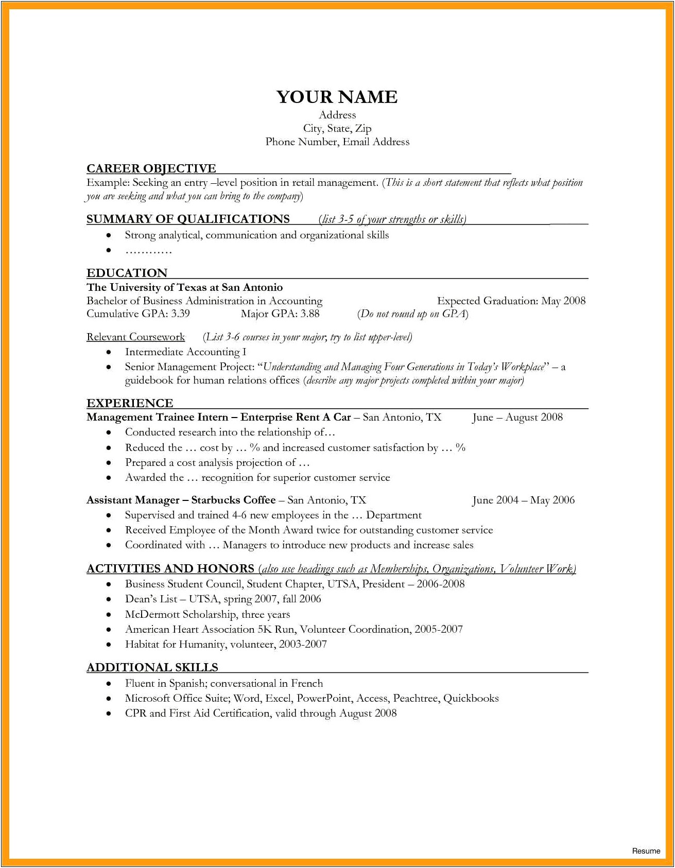 Sample Resume For Management Trainee Position