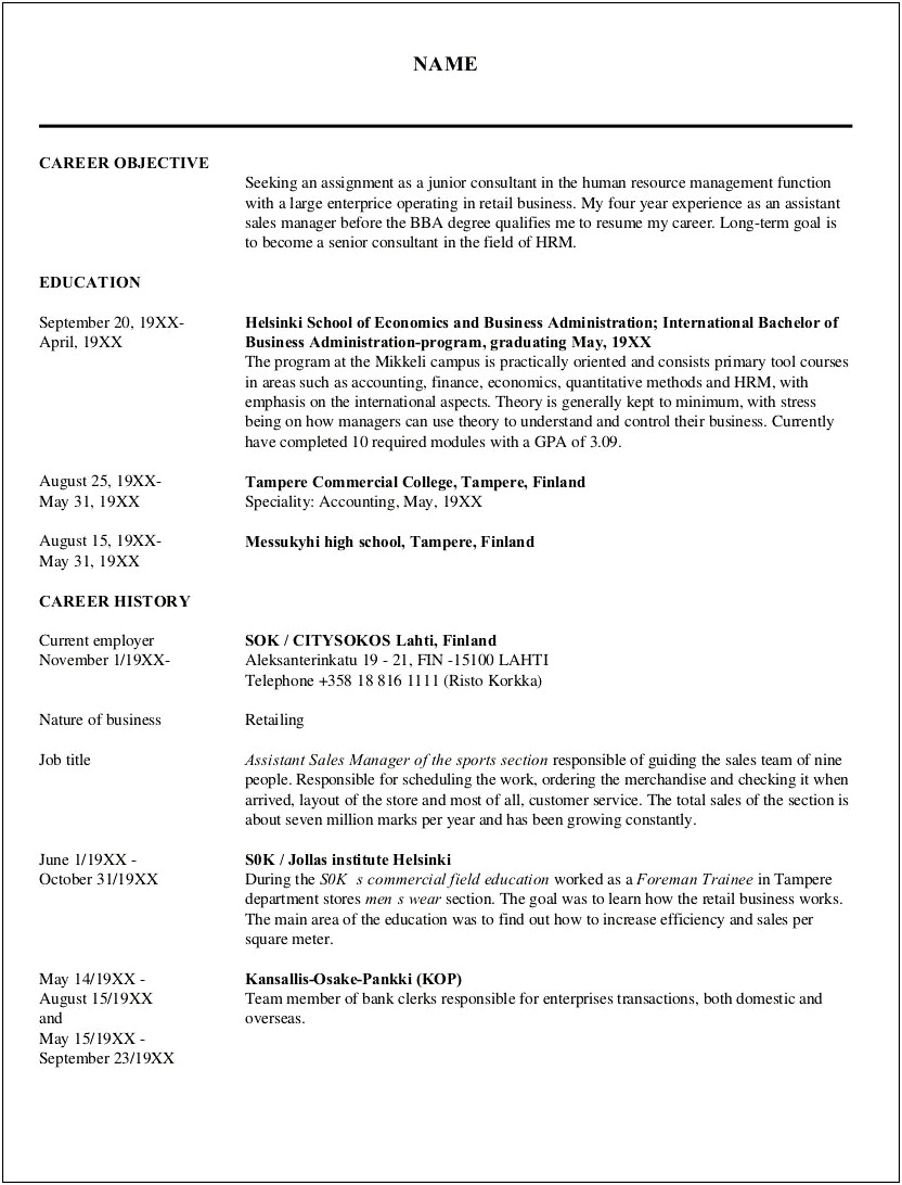 Sample Resume For Manager Human Resources
