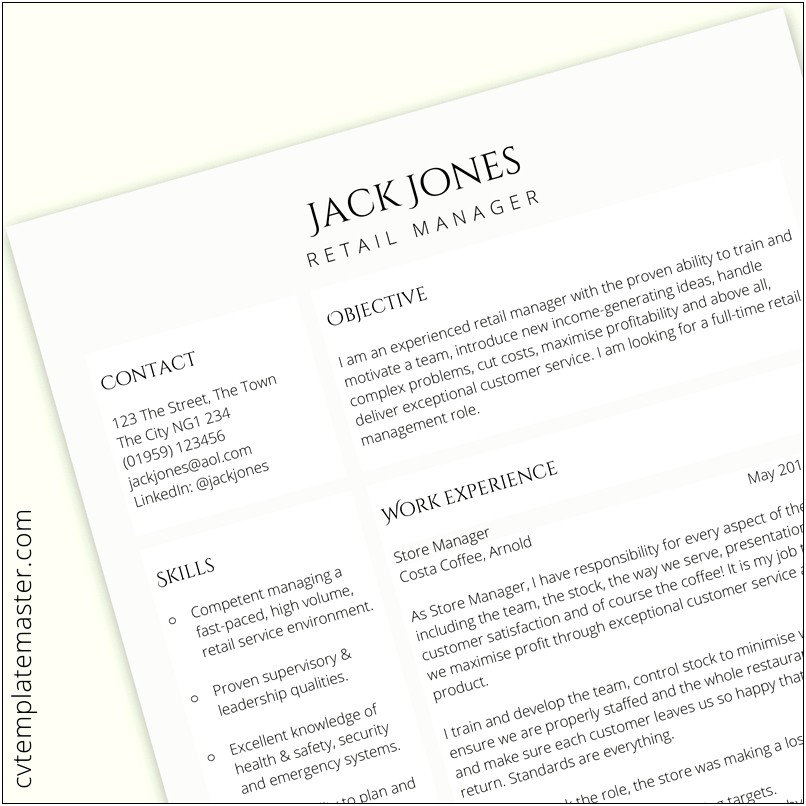 Sample Resume For Manager In Retail