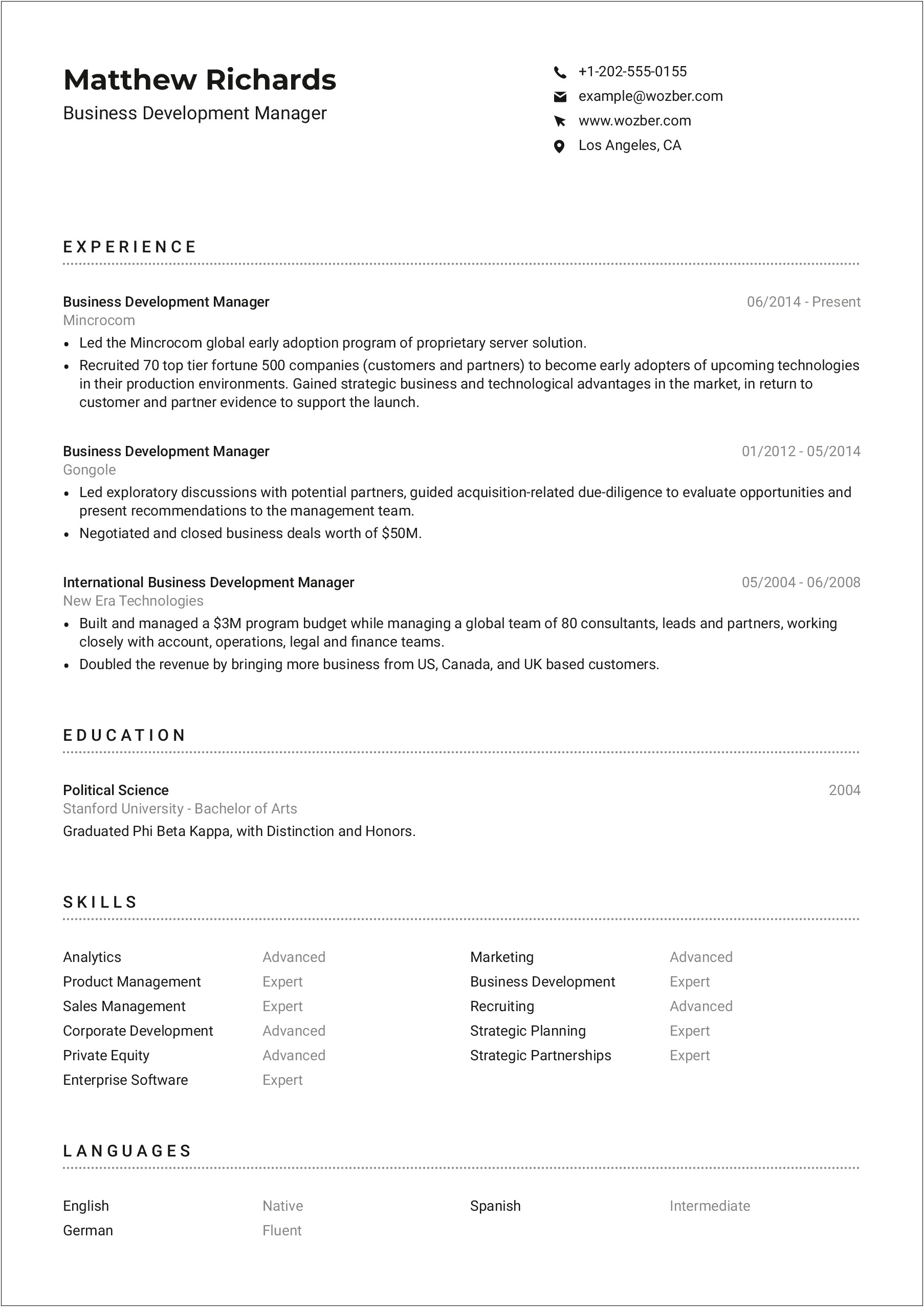 Sample Resume For Market Business Development Manager