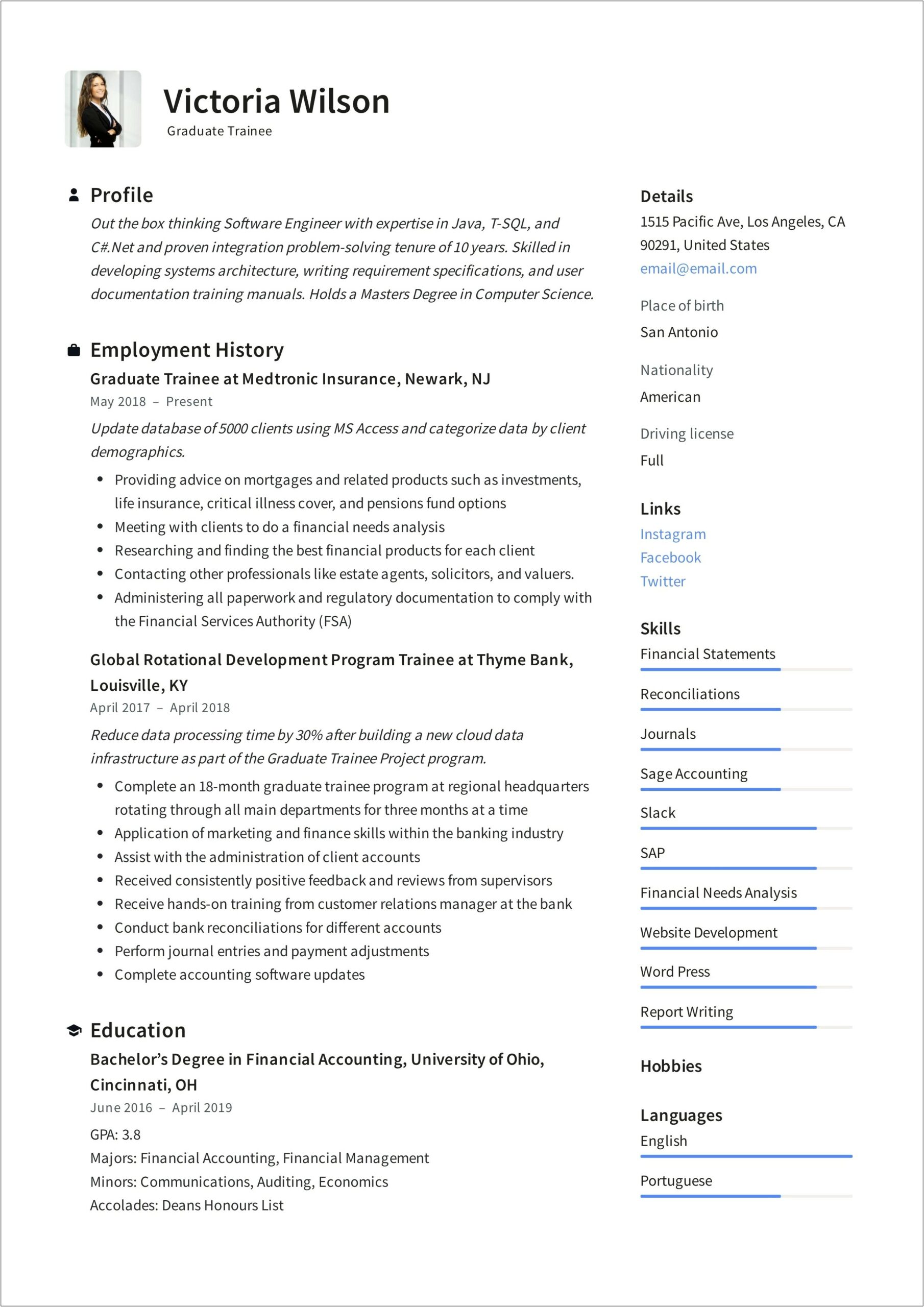Sample Resume For Masters Degree Application