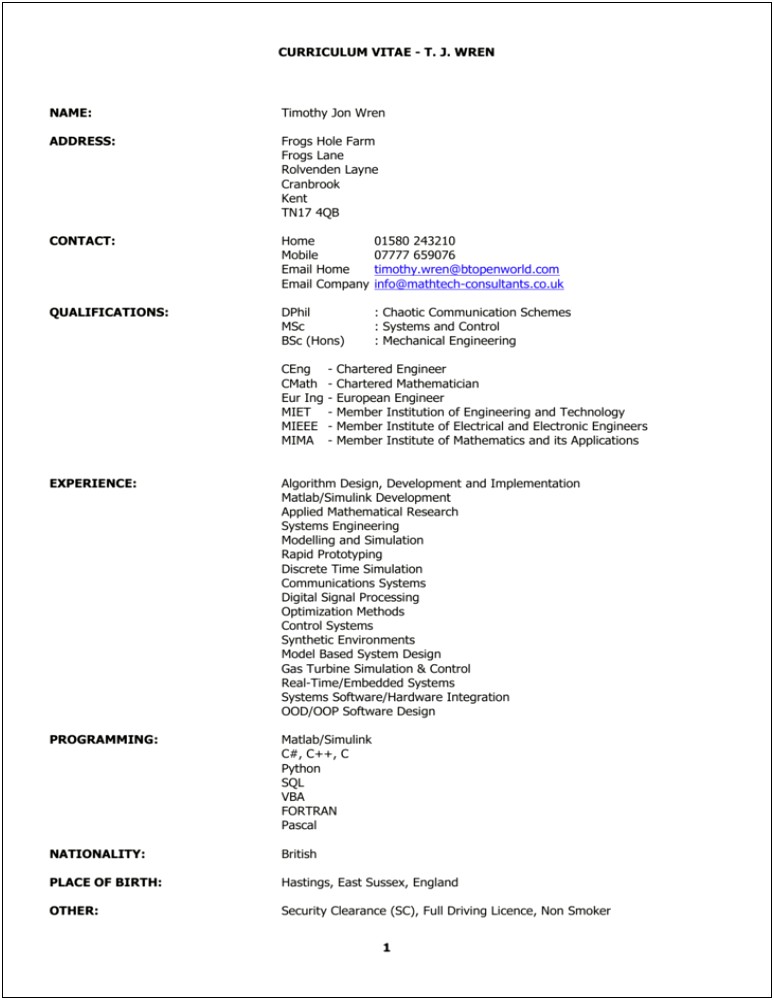 Sample Resume For Matlab Applications Systems Engineer