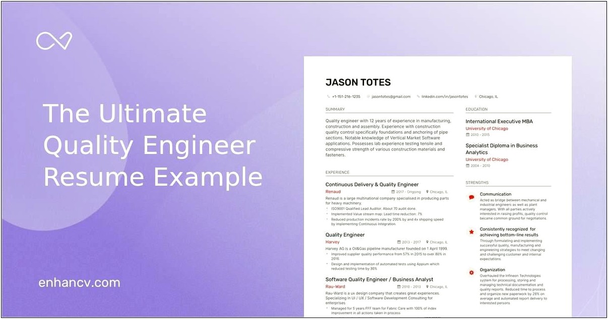 Sample Resume For Mechanical Qa Qc Engineer