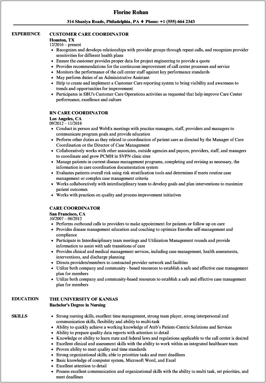 Sample Resume For Medicaid Service Coordinator