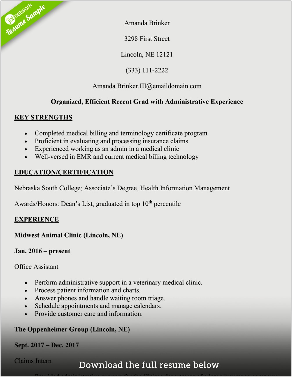 Sample Resume For Medical Billing And Coding