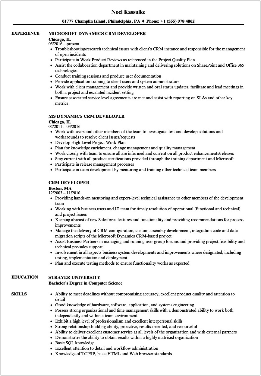 Sample Resume For Microsoft Dynamics Crm