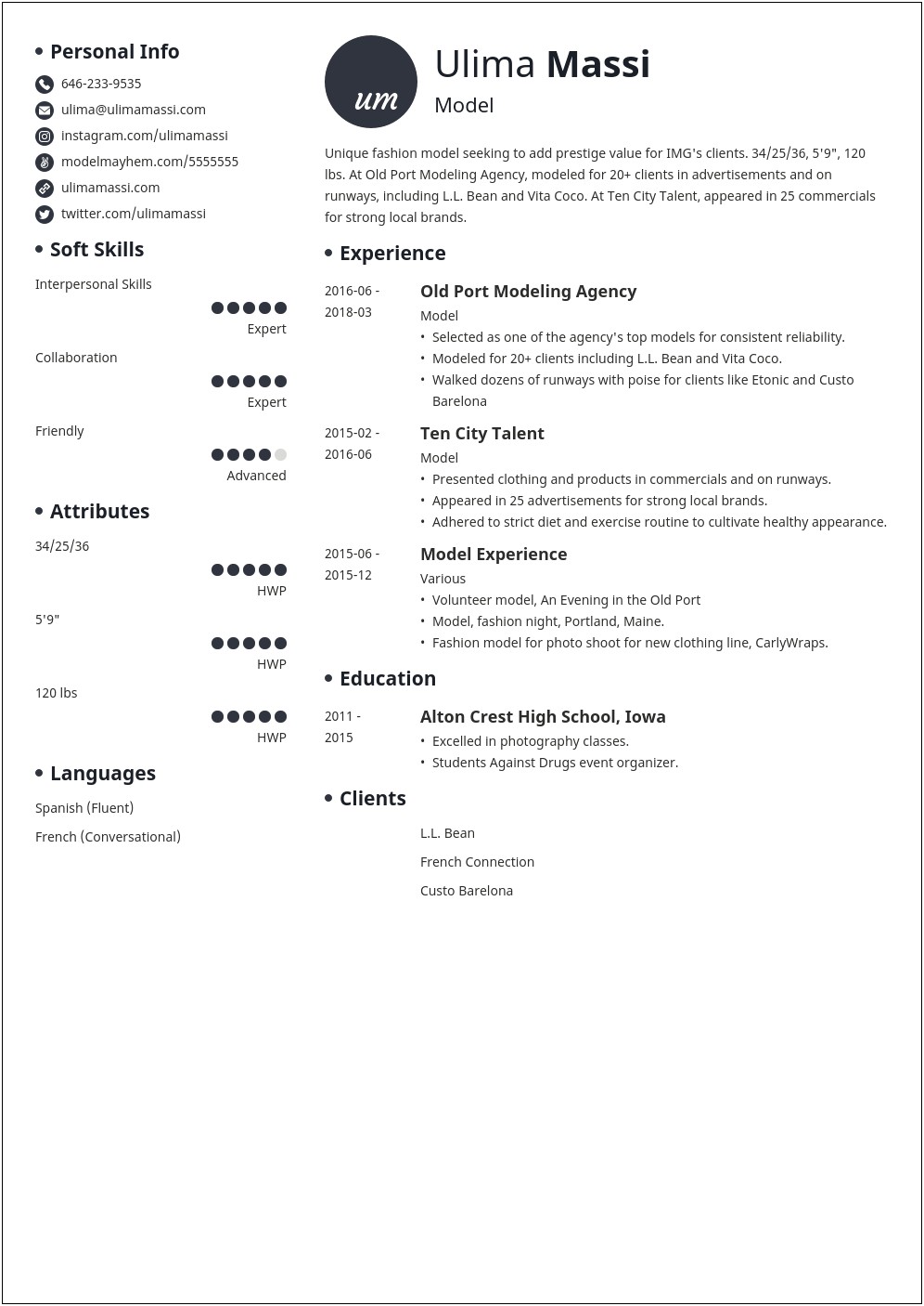 Sample Resume For Models With No Experience