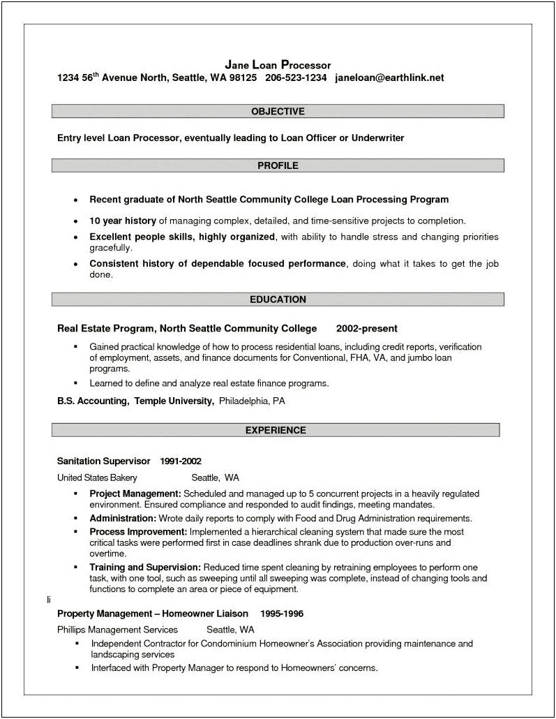 Sample Resume For Mortgage Loan Originator