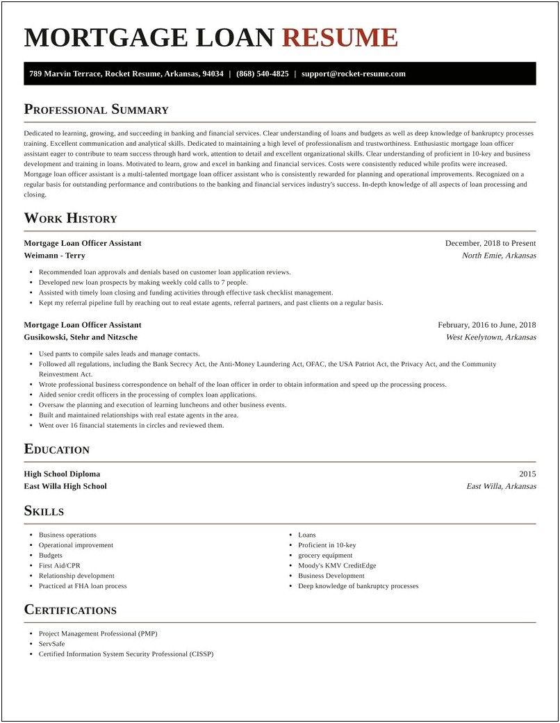 Sample Resume For Mortgage Loan Specialist
