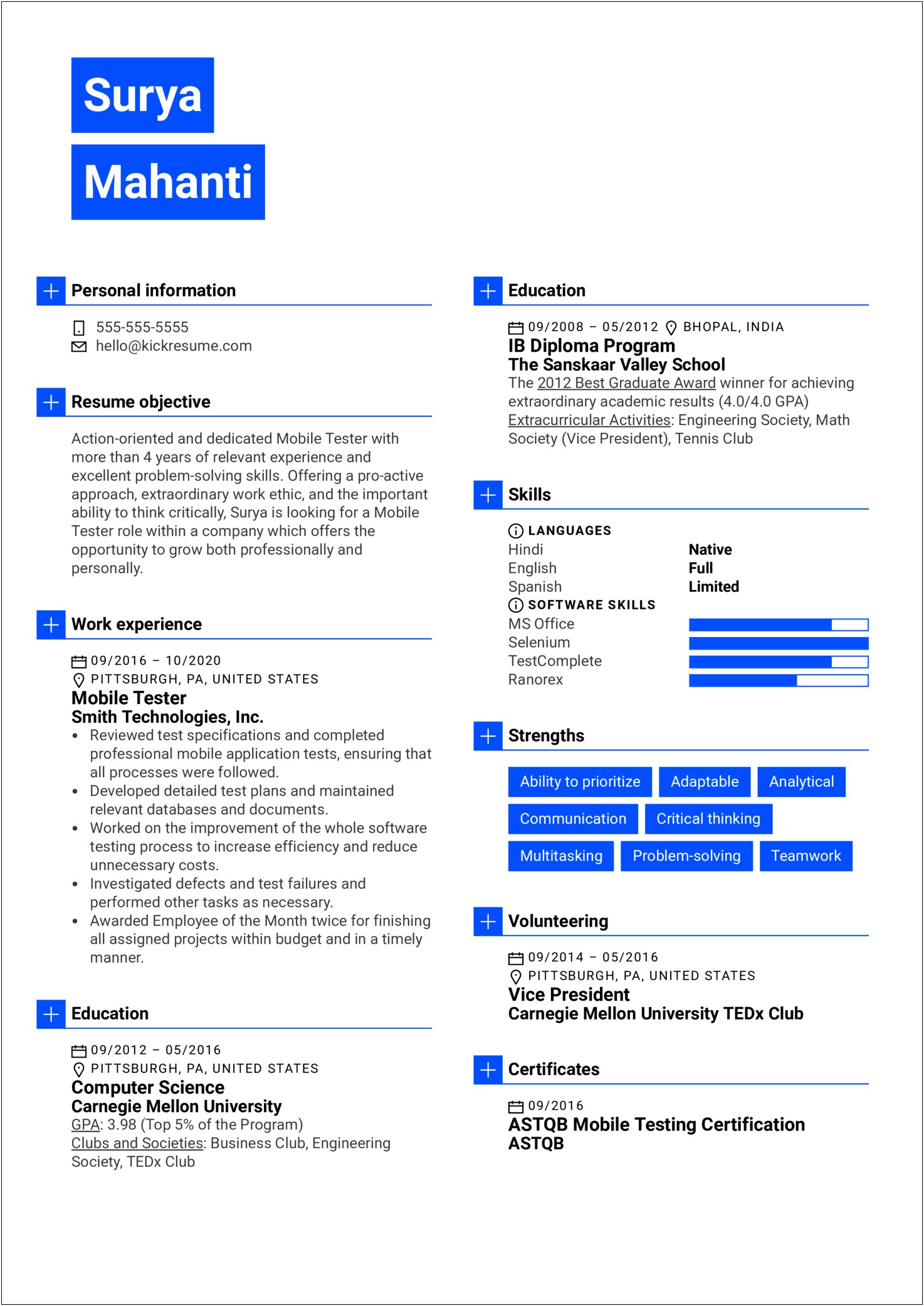 Sample Resume For Ms In Us Computer Science