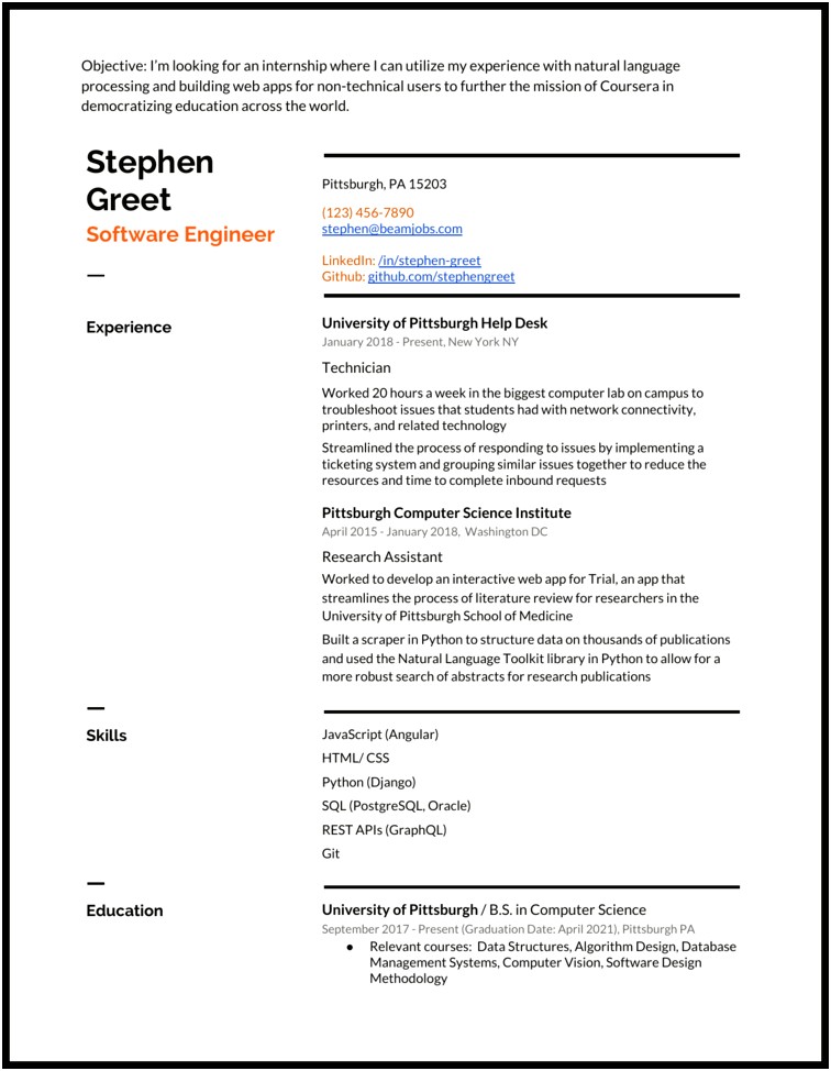 Sample Resume For Newly Computer Science Graduate