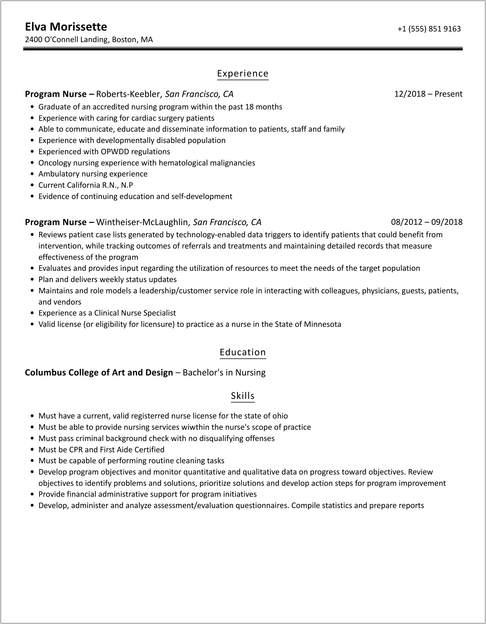 Sample Resume For Nurse Deployment Project