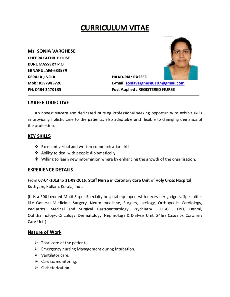 Sample Resume For Nurses In Uae
